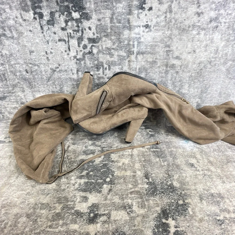 White Mountain Over The Knee Boots Women 6.5 M Khaki Suede Heel Drawstring